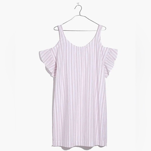 Madewell Rose Stripe Cold Shoulder Dress sz Medium - Picture 2 of 11